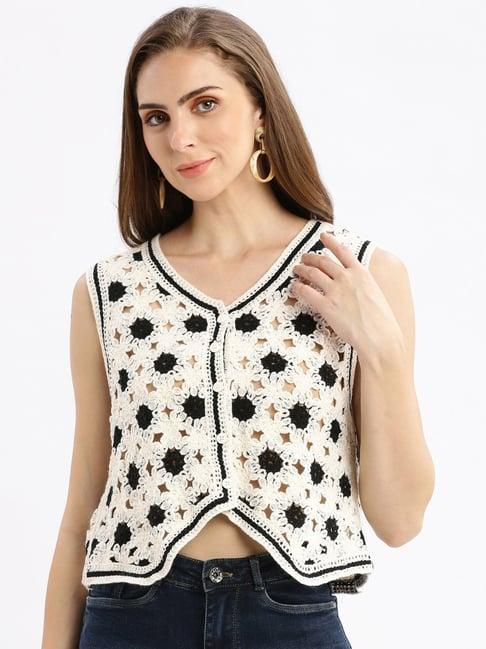 showoff cream self design crop shrug