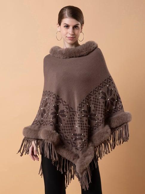 showoff brown embellished poncho