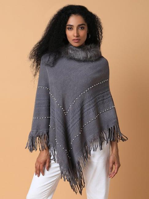 showoff grey embellished poncho