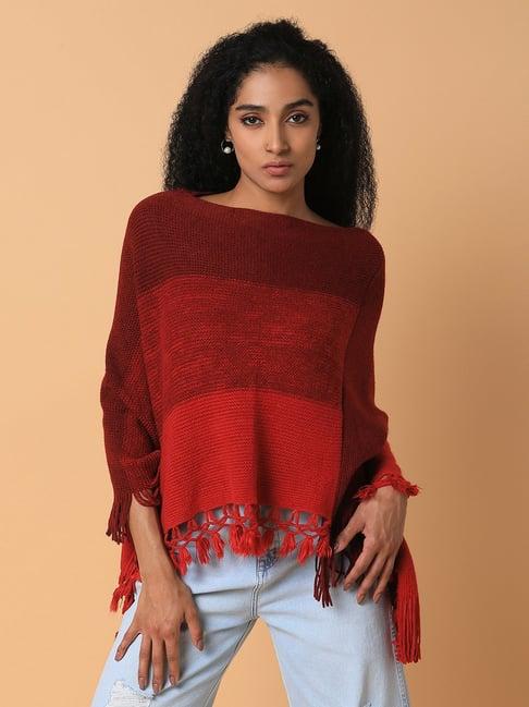 showoff maroon regular fit poncho