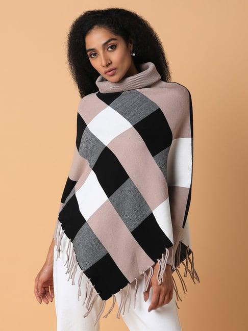 showoff beige checks poncho