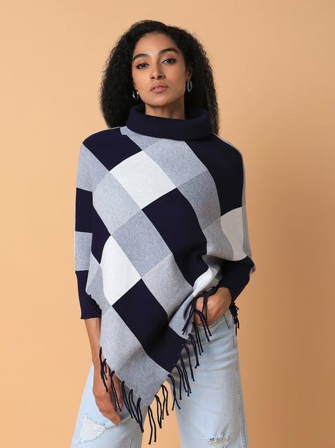 showoff navy checks poncho