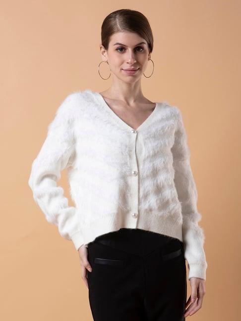 showoff white regular fit cardigan