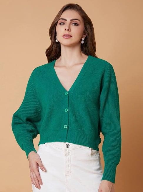 showoff green regular fit cardigan