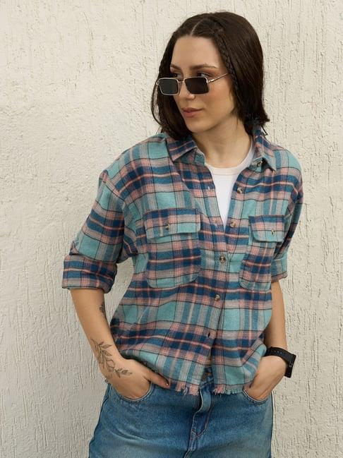 hubberholme blue check casual shirt