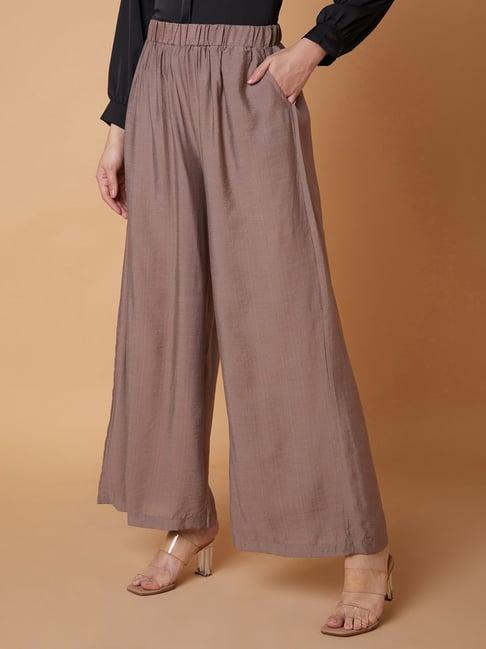 showoff brown relaxed fit mid rise trousers