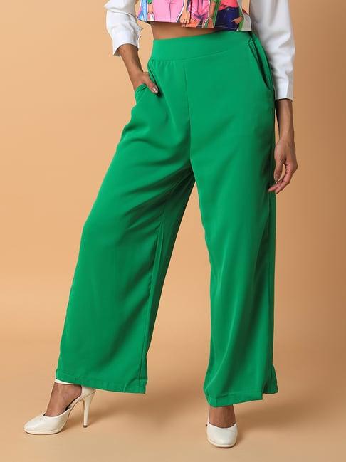 showoff green relaxed fit mid rise trousers