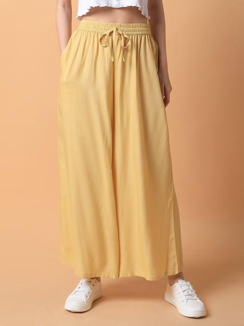 showoff yellow relaxed fit mid rise trousers