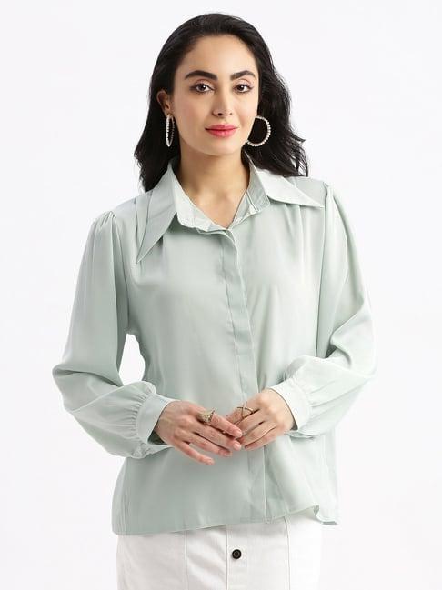 showoff sea green relaxed fit shirt