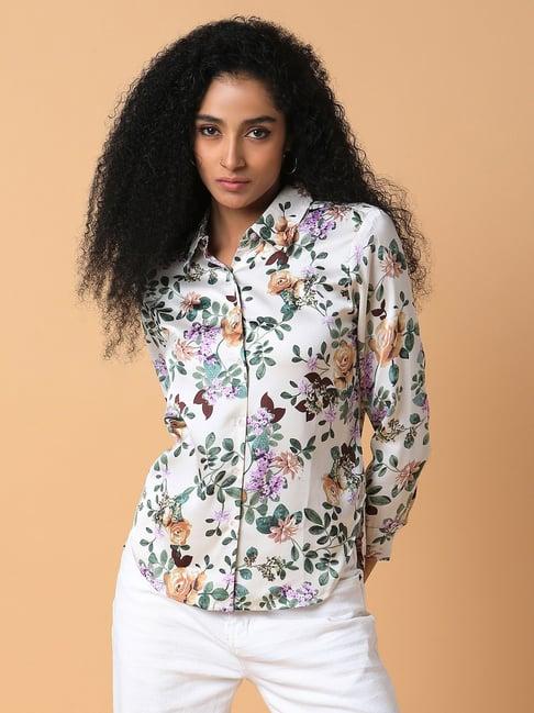 showoff cream floral print shirt