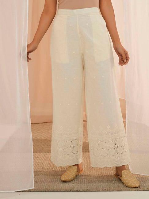 libas off-white cotton embroidered palazzos