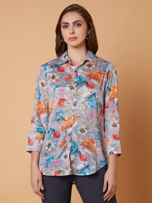 showoff grey floral print shirt