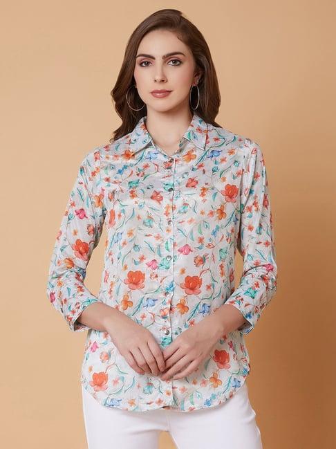 showoff sea green floral print shirt