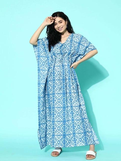 libas blue cotton printed kaftan