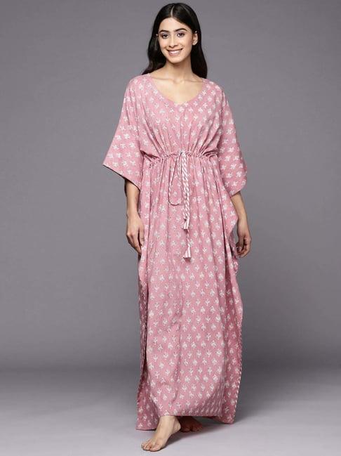 libas pink cotton printed kaftan