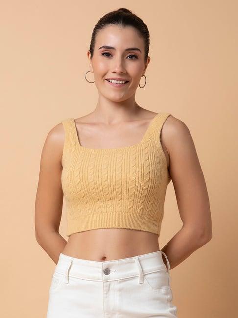 showoff beige regular fit crop top