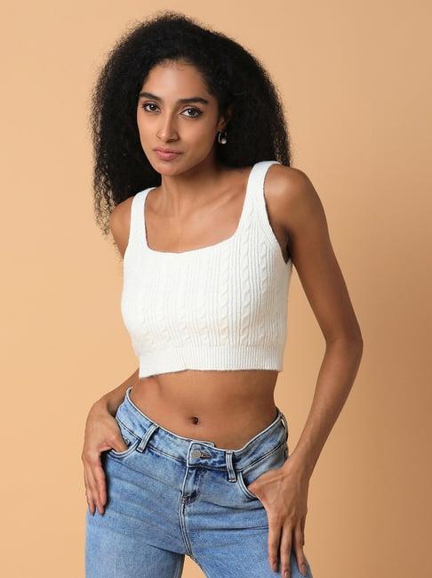 showoff cream regular fit crop top