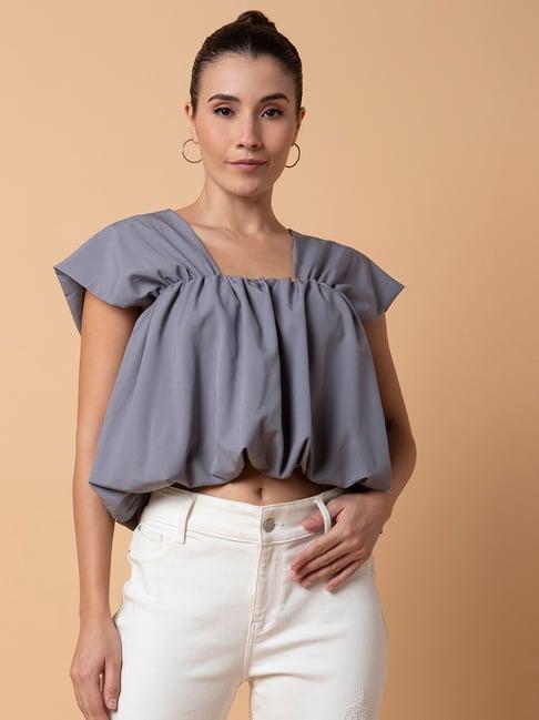 showoff grey regular fit crop top