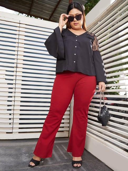 curve by kassually maroon regular fit mid rise pants