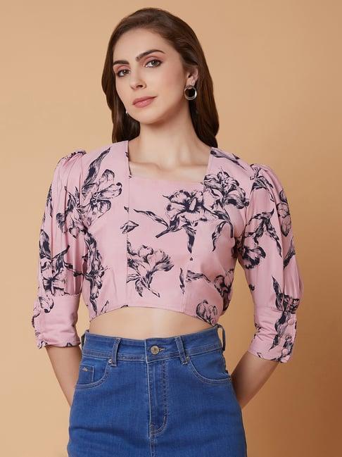 showoff pink floral print crop top