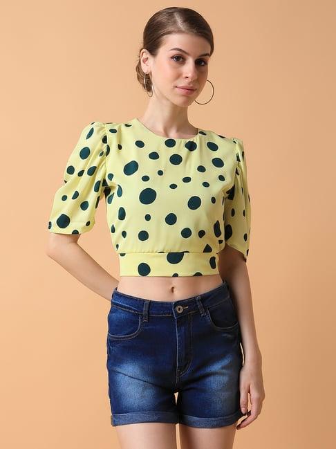 showoff yellow polka dot crop top