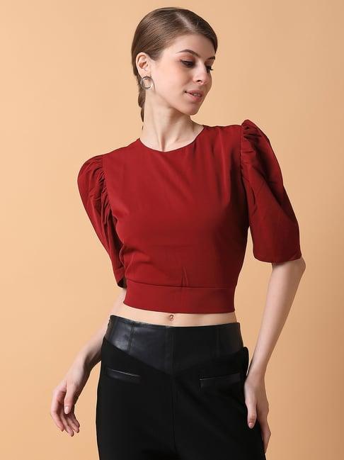 showoff maroon regular fit crop top