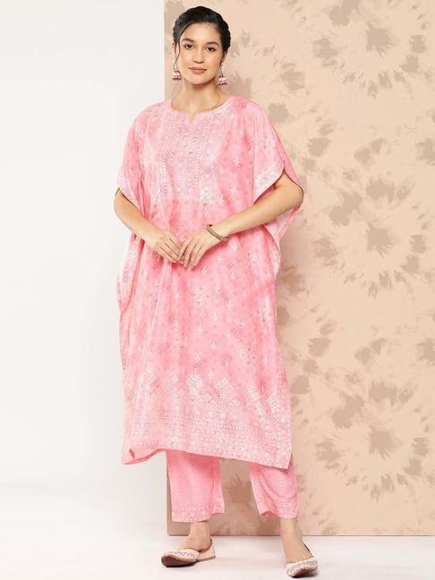 libas pink printed kurta pant set