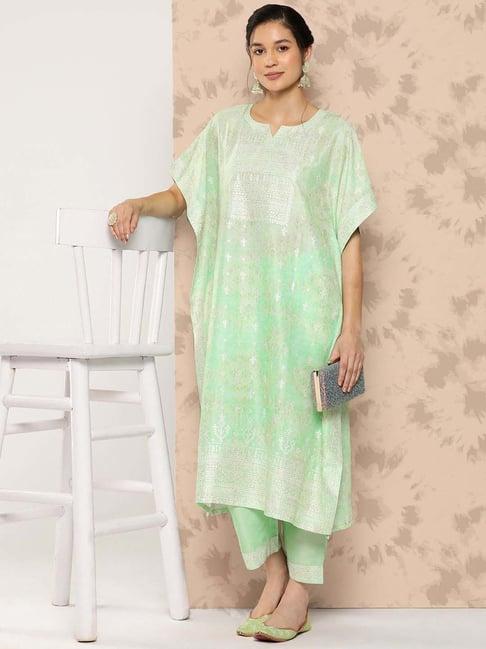 libas green printed kurta pant set