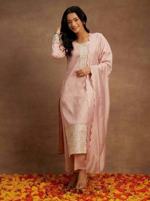 libas pink embroidered kurta pant set with dupatta