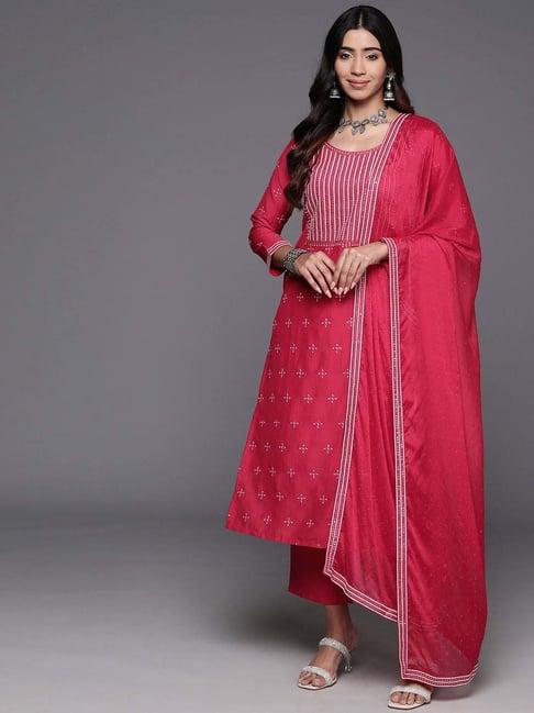 libas pink embroidered kurta pant set with dupatta