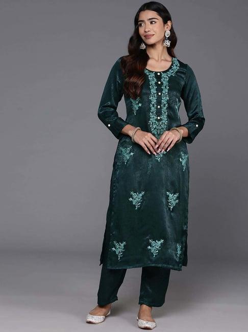 libas green embroidered kurta pant set