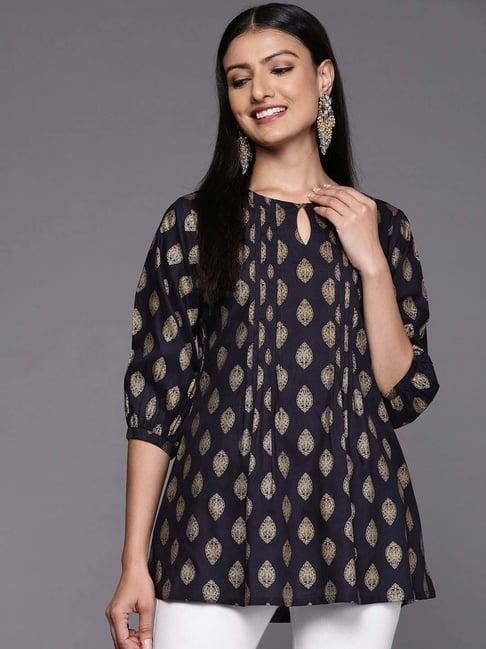 libas blue printed a line short kurti