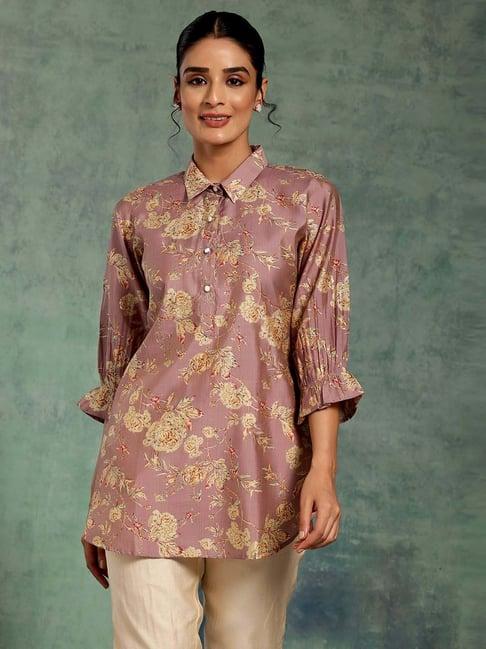 libas purple printed a line short kurti