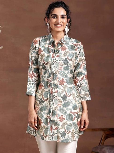 libas beige printed a line short kurti