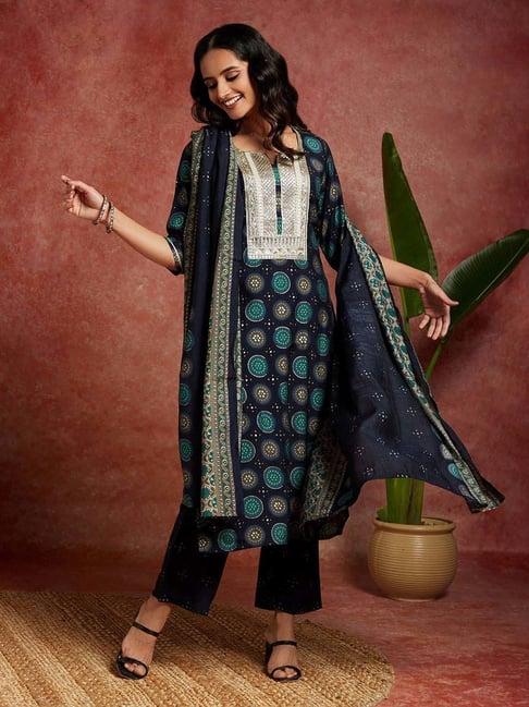 libas blue embellished kurta pant set with dupatta