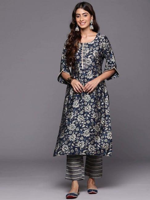 libas blue printed kurta pant set