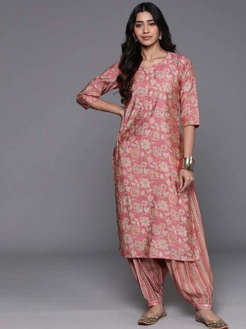 libas pink printed kurta salwar set