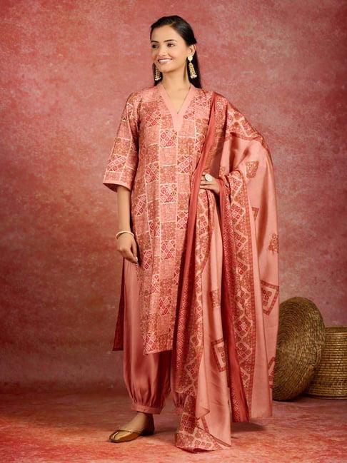 libas peach printed kurta salwar set with dupatta