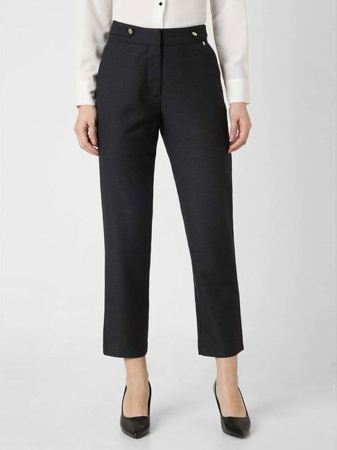 van heusen black cotton textured formal trousers