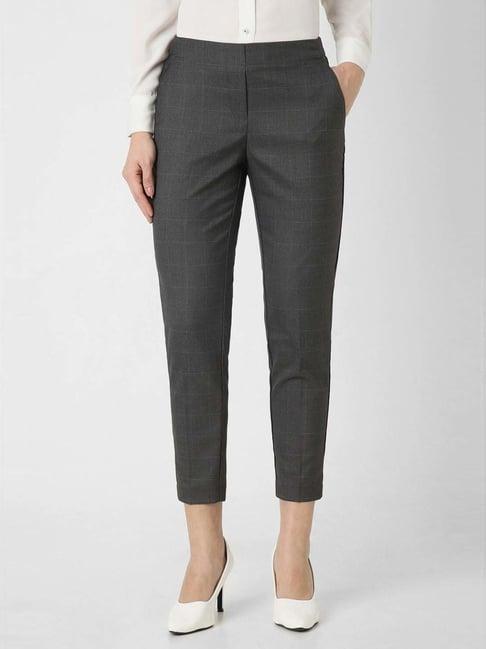 van heusen grey chequered formal trousers