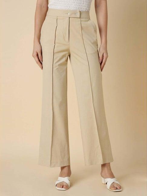 allen solly khaki mid rise formal trousers