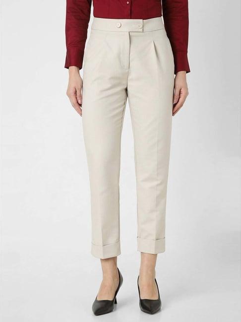 van heusen cream mid rise formal trousers