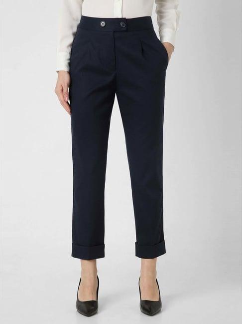 van heusen navy mid rise formal trousers