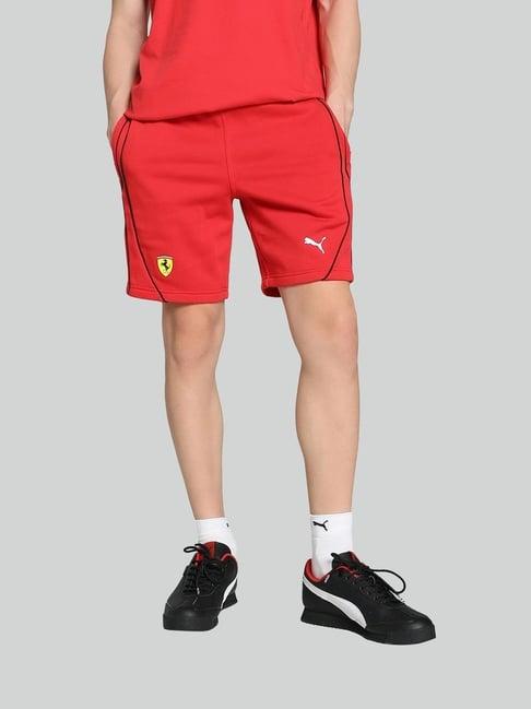 puma red regular fit striped sports shorts