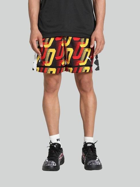 puma black relaxed fit printed sports shorts