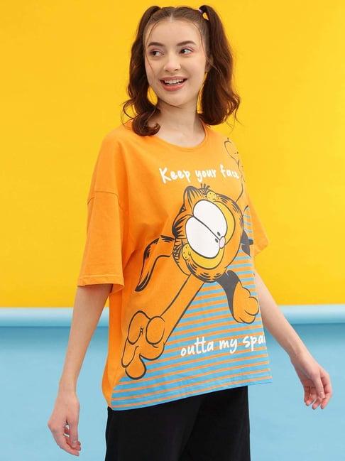 clovia orange cotton printed t-shirt