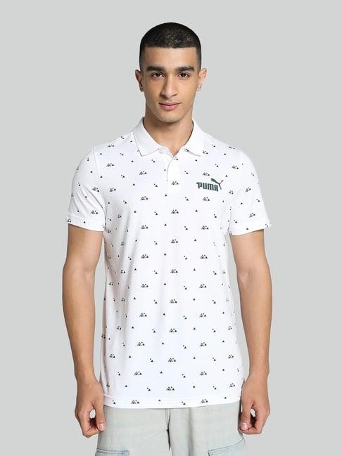 puma white cotton skinny fit printed polo t-shirt