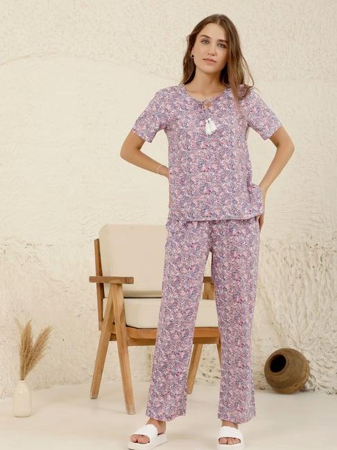 slumber jill pink printed top with pyjama