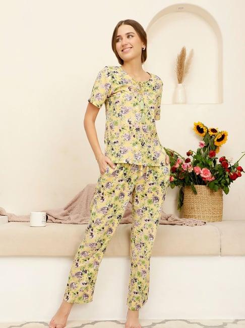 slumber jill yellow printed top with pyjama