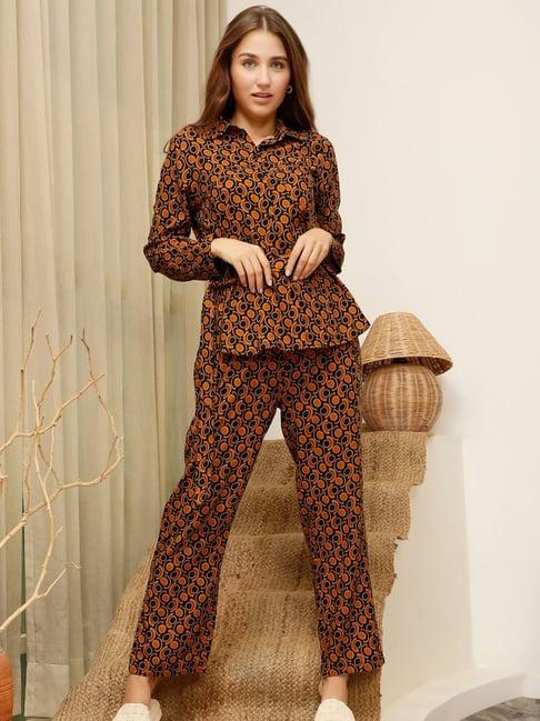 slumber jill gold & black printed shirt with pyjama